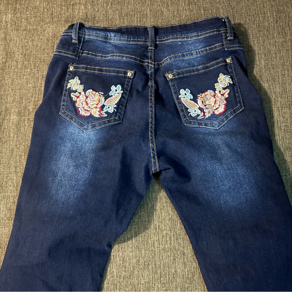 Bamboo jeans junior 15 Denim jeans floral flare bottoms